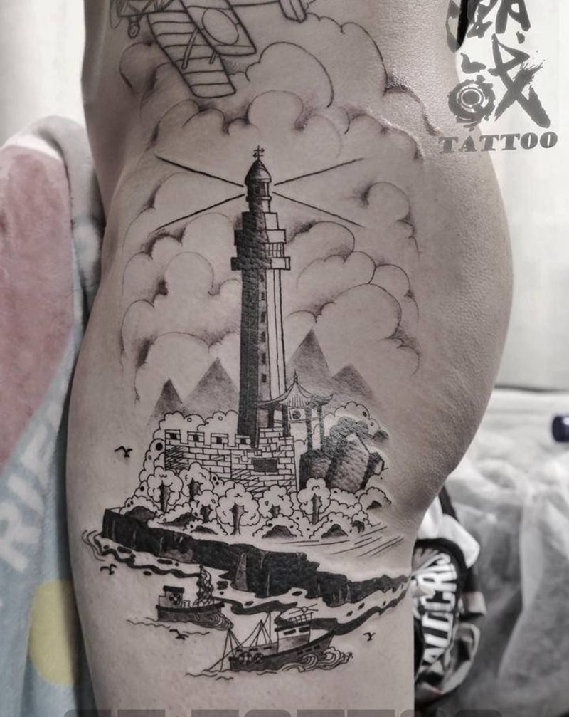 烟台纹身图片_腿部欧美写实Old School纹身图案