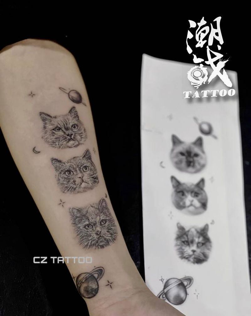 宠物宝贝纹身图片_手臂欧美写实猫纹身图案
