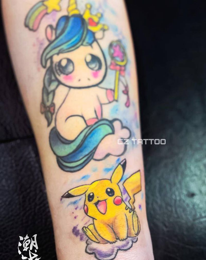 皮卡丘纹身图片_手臂New School可爱纹身图案