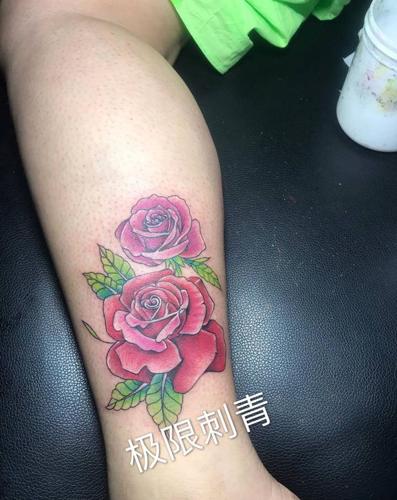 玫瑰纹身纹身图片_腿部纹身图案