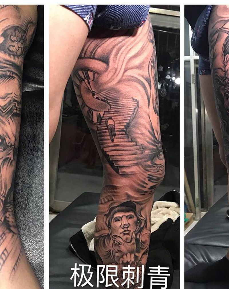 花腿纹身图片_腿部纹身图案