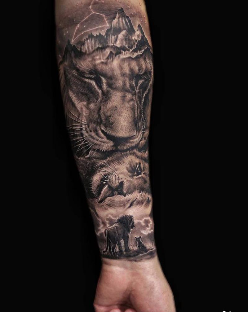 狮子王纹身图片_手臂腿部欧美写实New School纹身图案