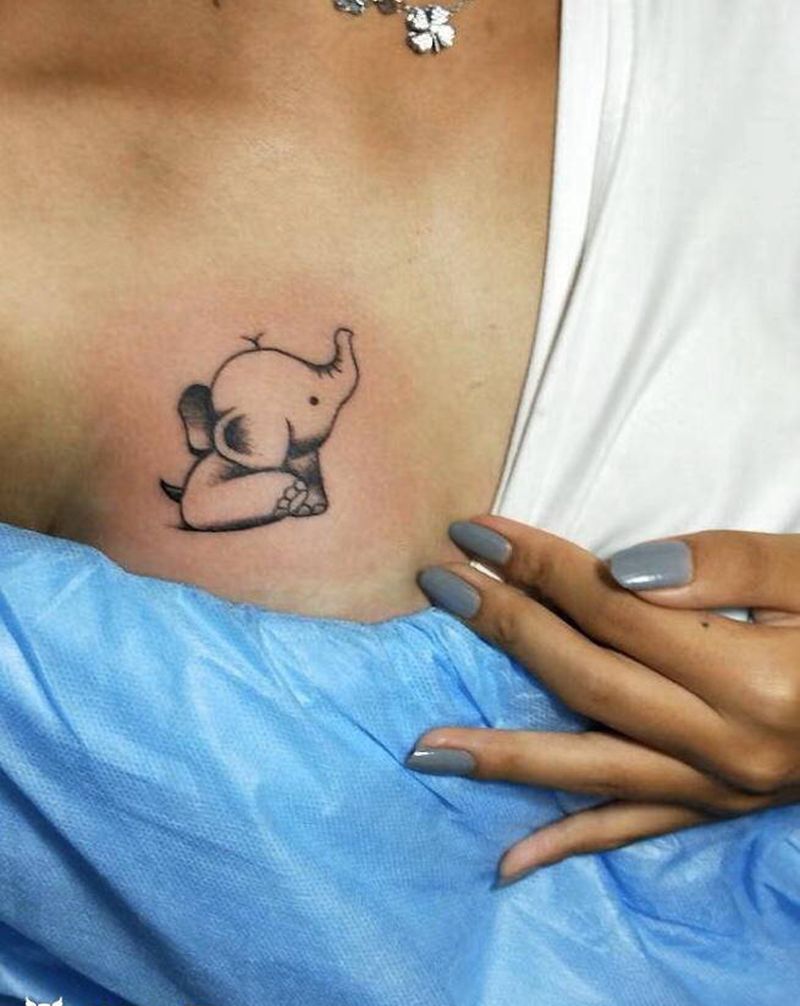 小象纹身图片_胸部纹身图案