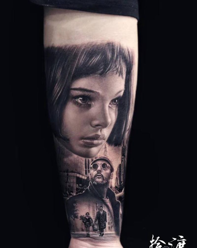 肖像纹身图片_手臂腿部欧美写实点刺纹身图案