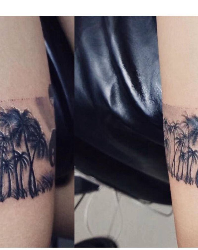 椰树，大象纹身图片_腿部纹身图案
