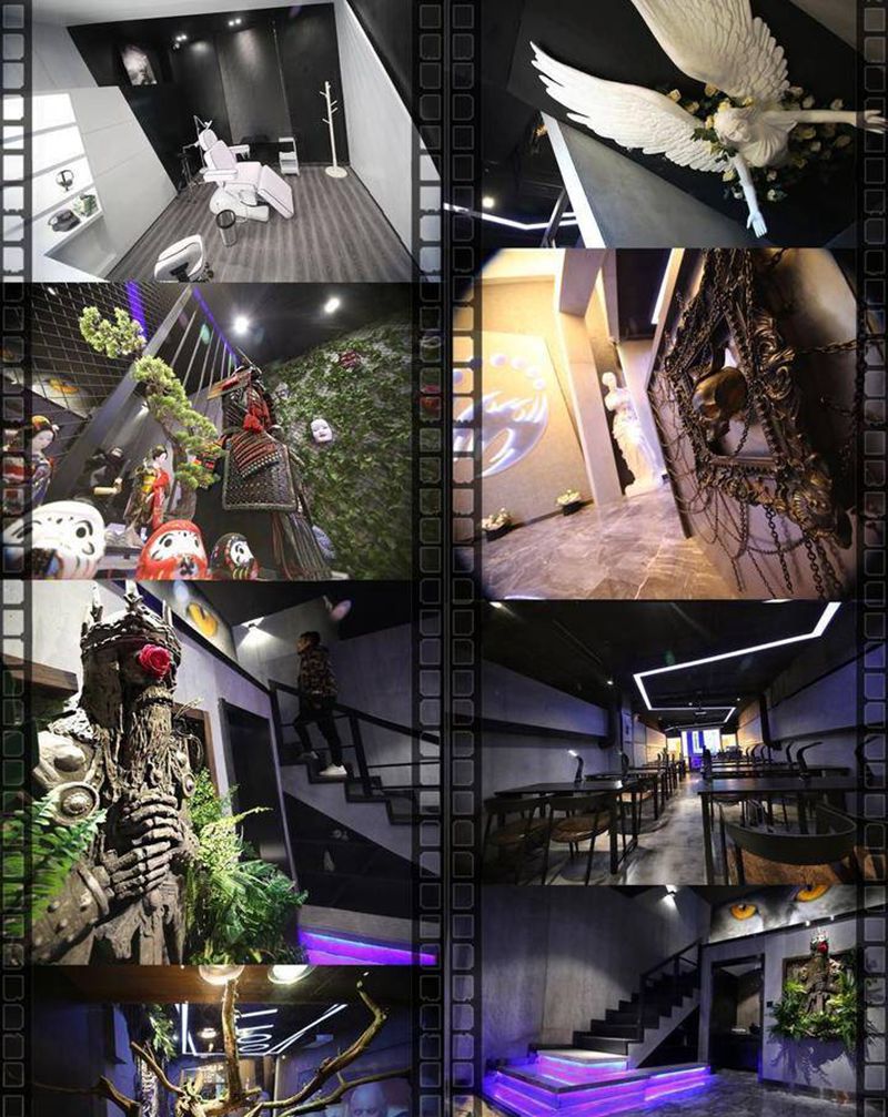 雕金堂刺青纹身图片_腹部手臂几何图腾纹身图案