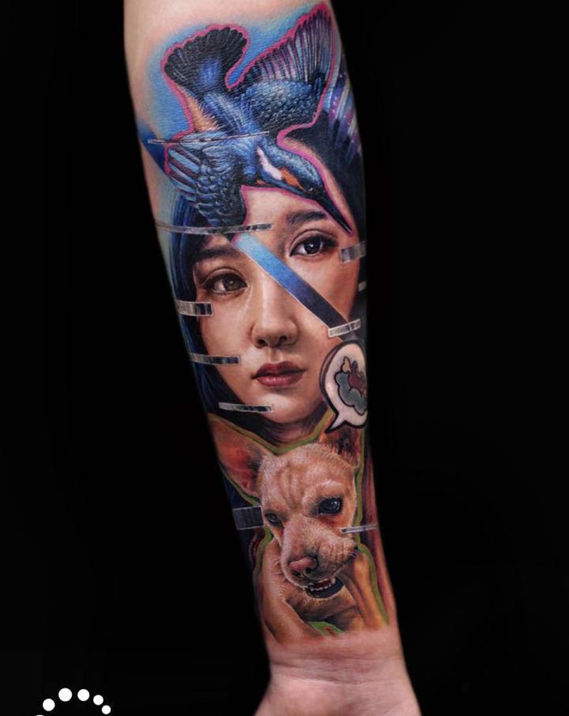 肖像纹身图片_脚部手臂New School欧美写实纹身图案