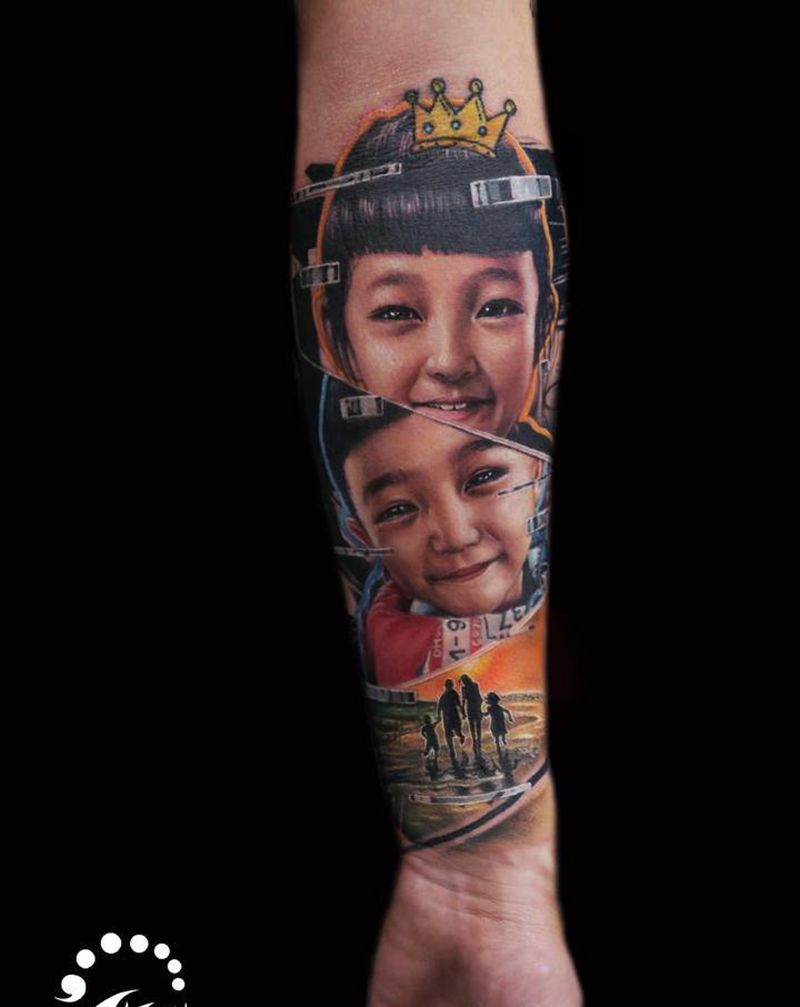 叙事写实《肖像》纹身图片_手臂腿部欧美写实几何纹身图案