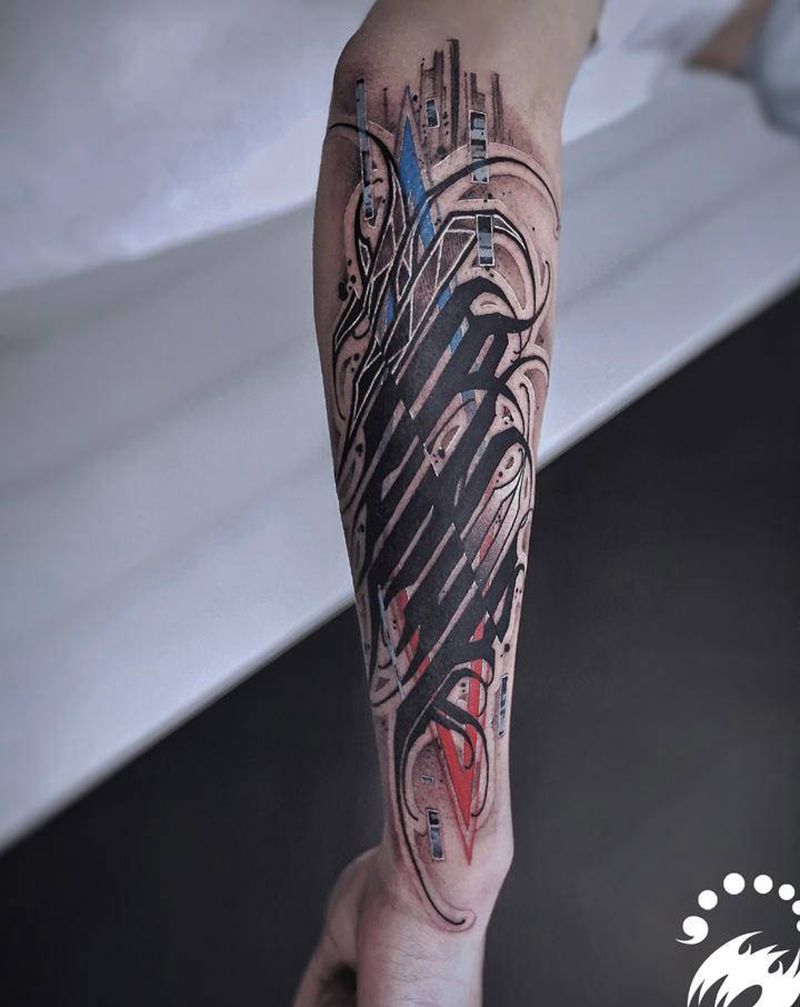 花体纹身图片_手臂手部花体字几何纹身图案