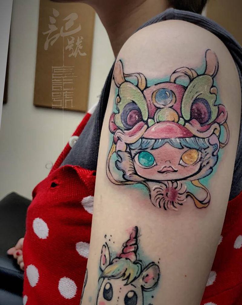 各种可爱拼接纹身图片_腿部背部New School水彩纹身图案