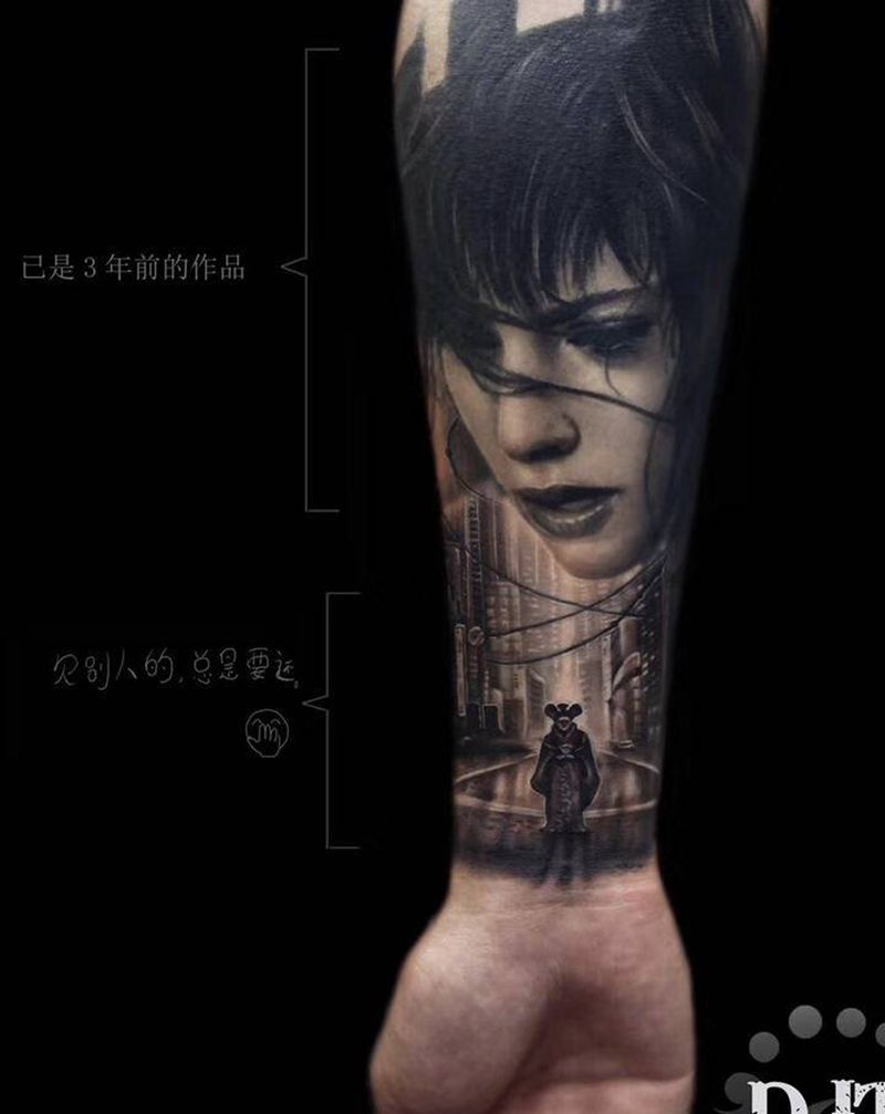 功壳机动队纹身图片_手臂手部欧美写实New School纹身图案