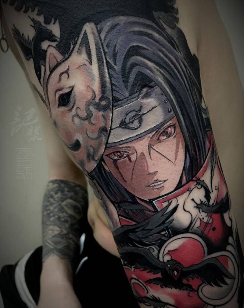 宇智波鼬!纹身图片_腿部手臂欧美写实New School纹身图案