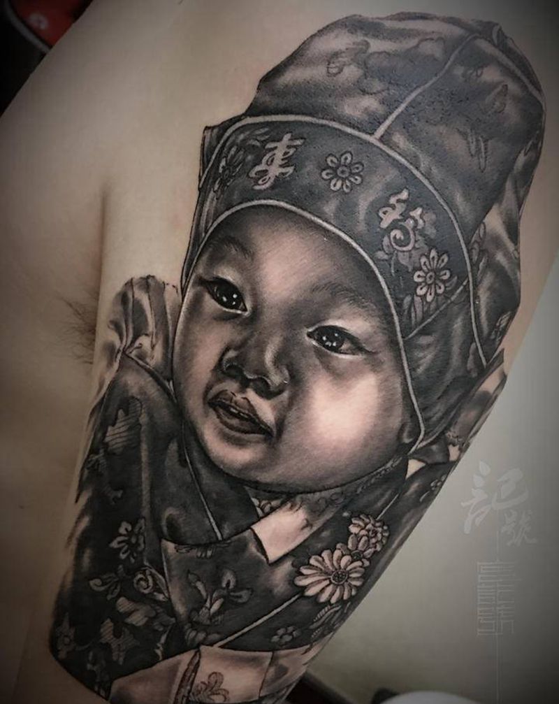 朝鲜族宝宝纹身图片_腿部腰部欧美写实纹身图案