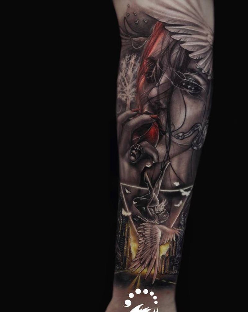 《伊甸园的禁果》纹身图片_手臂手部欧美写实花体字纹身图案