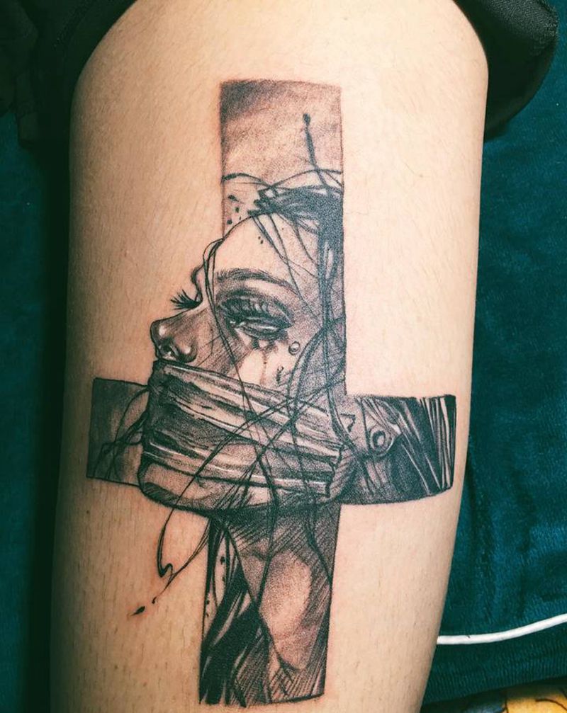 美人纹身图片_腿部纹身图案