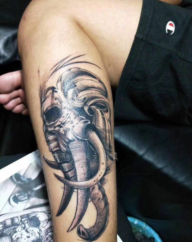 朋克象纹身图片_腿部纹身图案