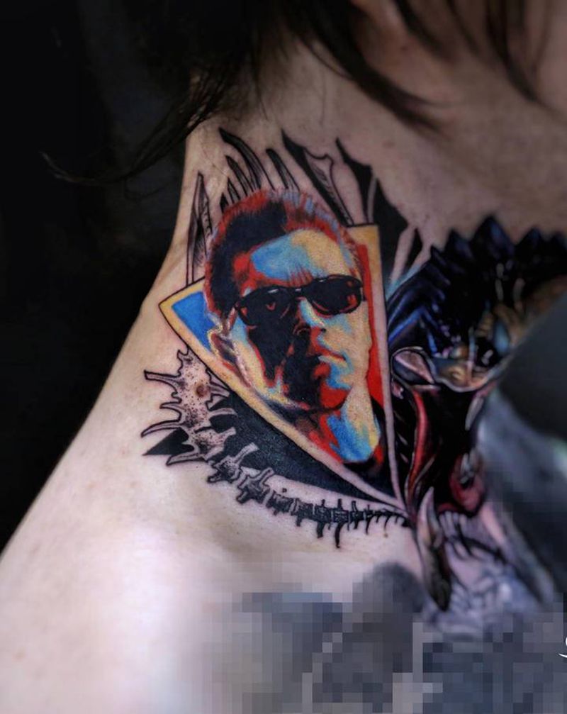 异类世界纹身图片_颈部肩部欧美写实New School纹身图案