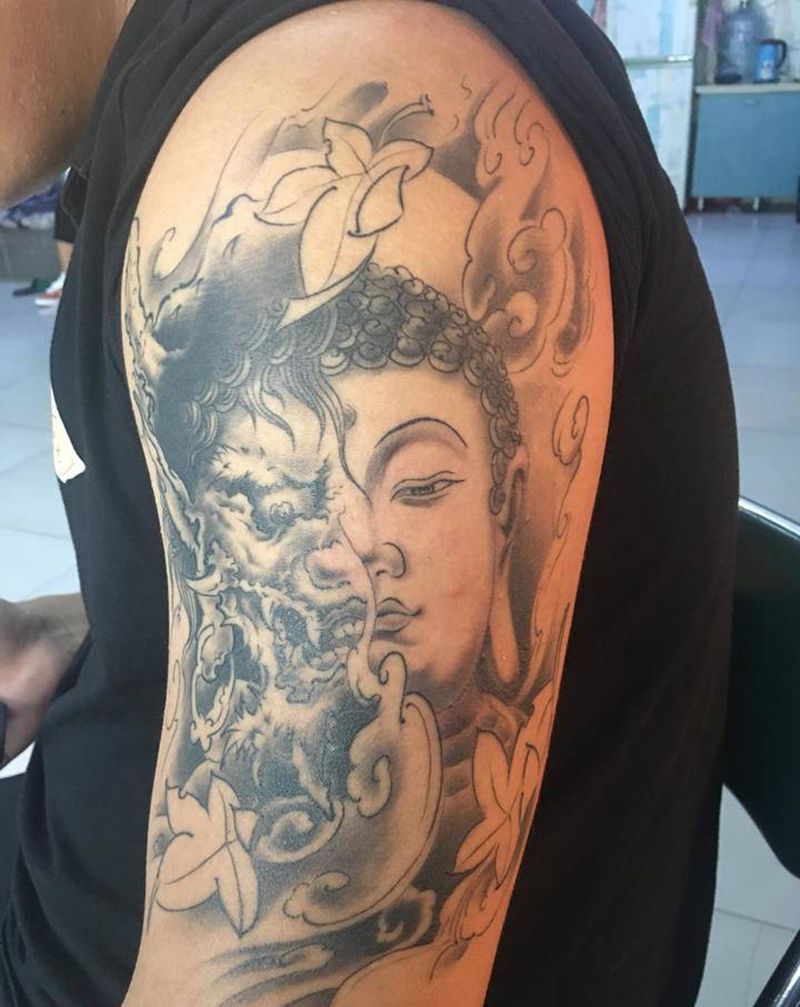 一念纹身图片_肩部纹身图案