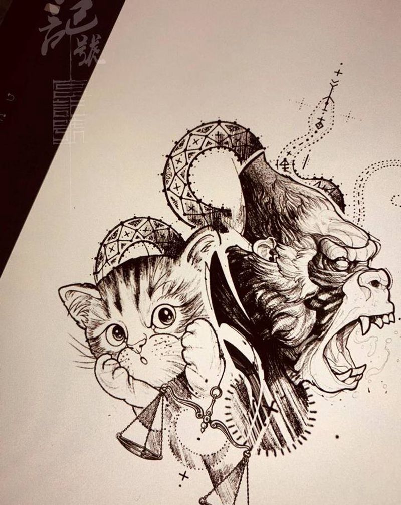 三口之家纹身图片_肩部腿部点刺纹身图案