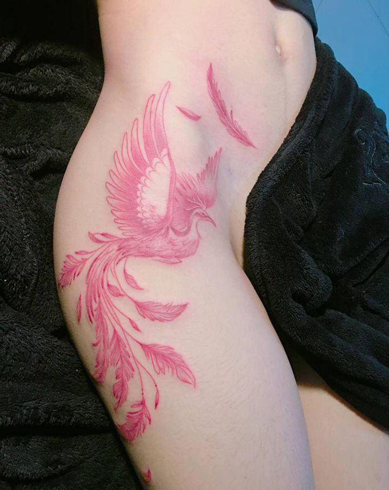 凤纹身图片_腰部纹身图案