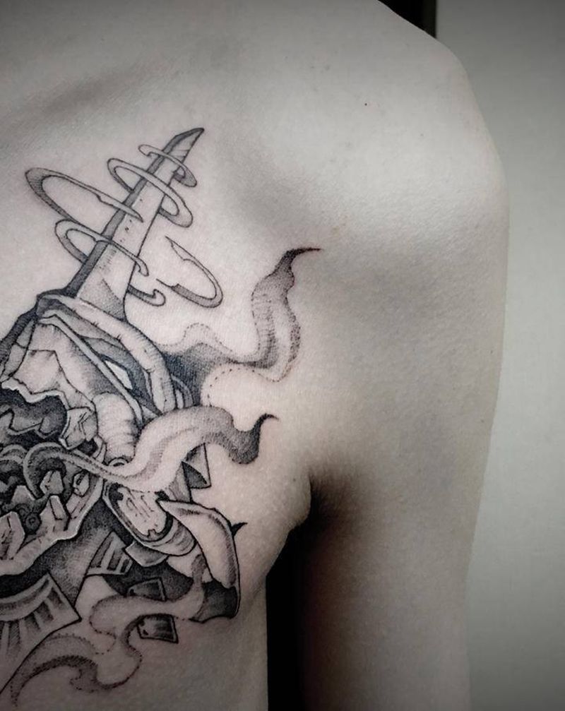 这是一种情怀纹身图片_腰部腿部点刺New School纹身图案