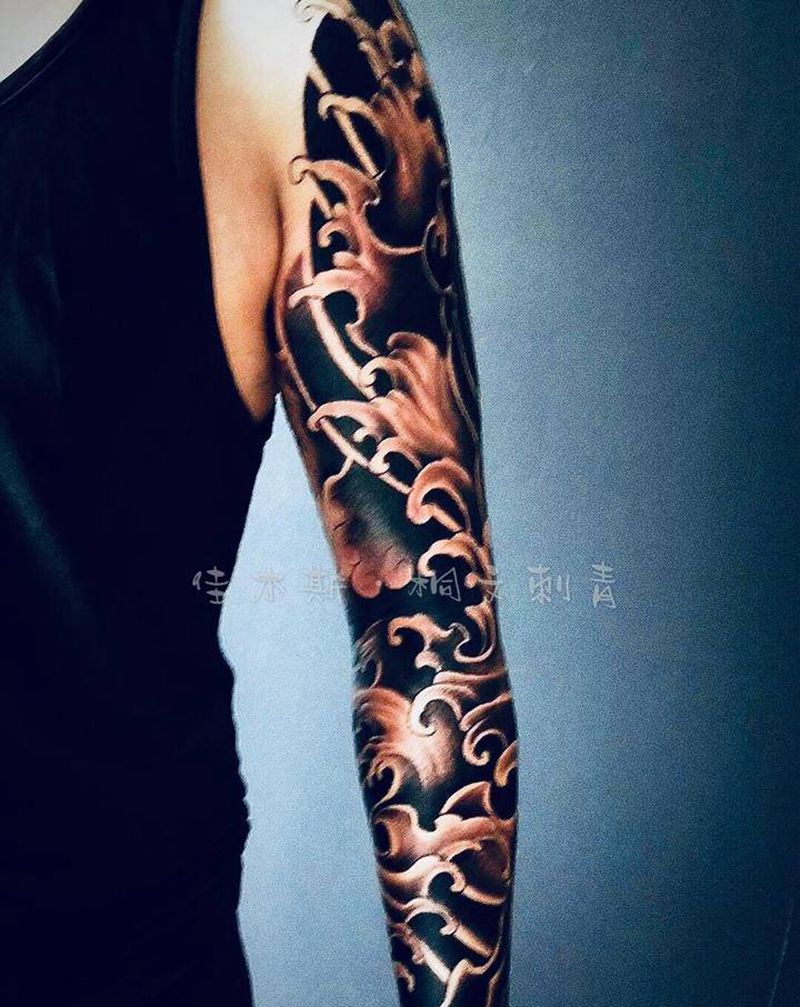 水浪花臂纹身图片_手臂纹身图案