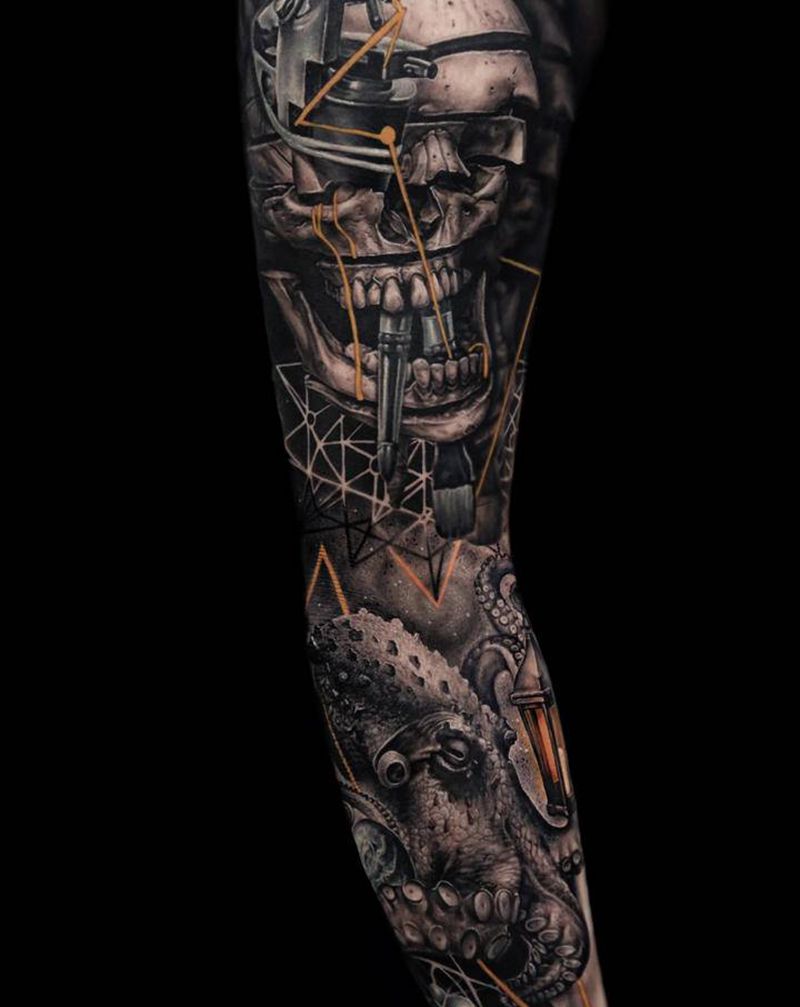 写实花臂纹身图片_手臂手部欧美写实New School纹身图案