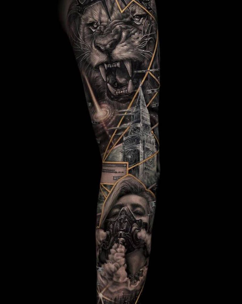 写实花臂纹身图片_手臂手部欧美写实几何纹身图案