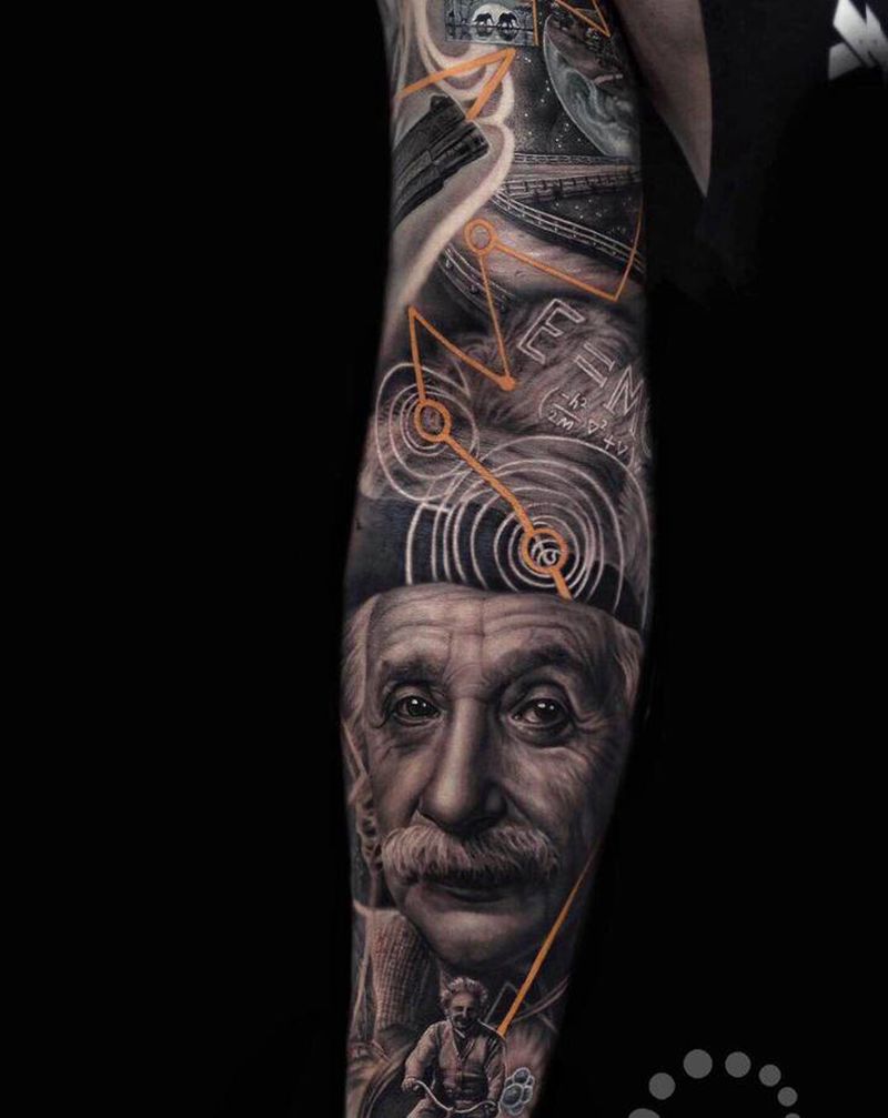 爱因斯坦纹身图片_手臂手部欧美写实几何纹身图案
