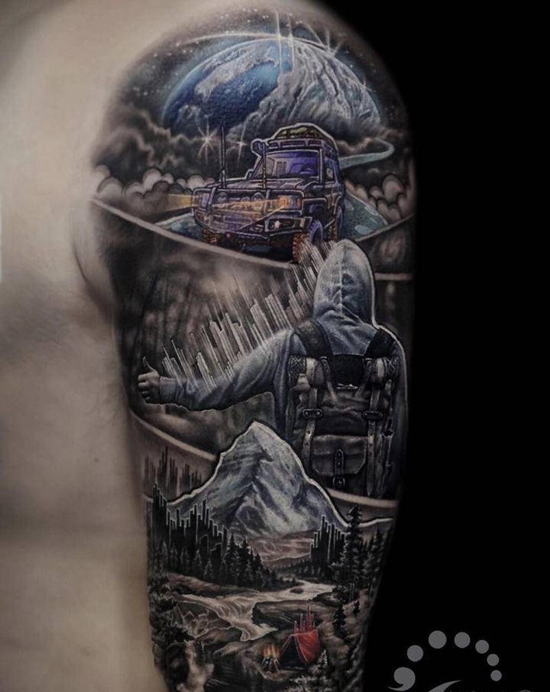 《旅途》纹身图片_手部手臂欧美写实几何纹身图案