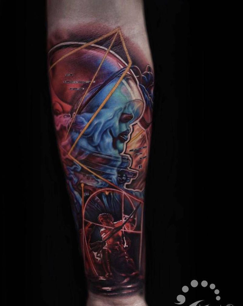 《遗忘的古神》纹身图片_手臂肩部欧美写实几何纹身图案