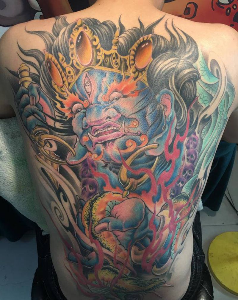 大黑天纹身图片_背部纹身图案