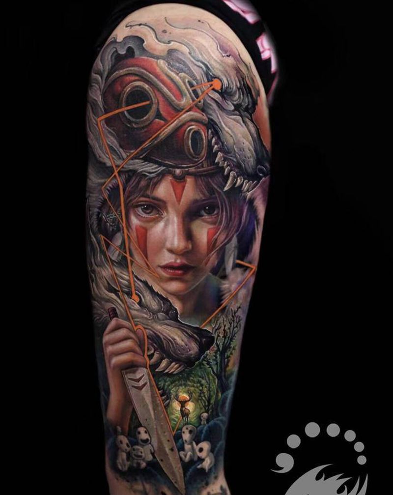 《幽灵公主》纹身图片_手臂腿部欧美写实几何纹身图案