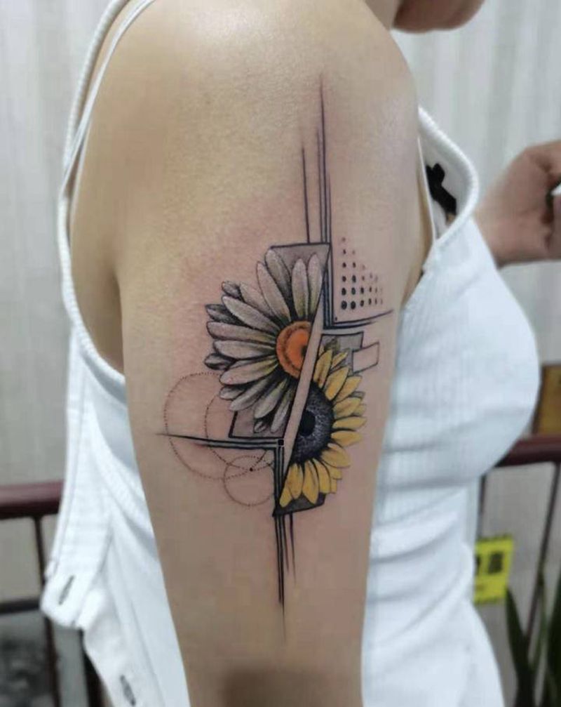雏菊向日葵纹身图片_手臂纹身图案