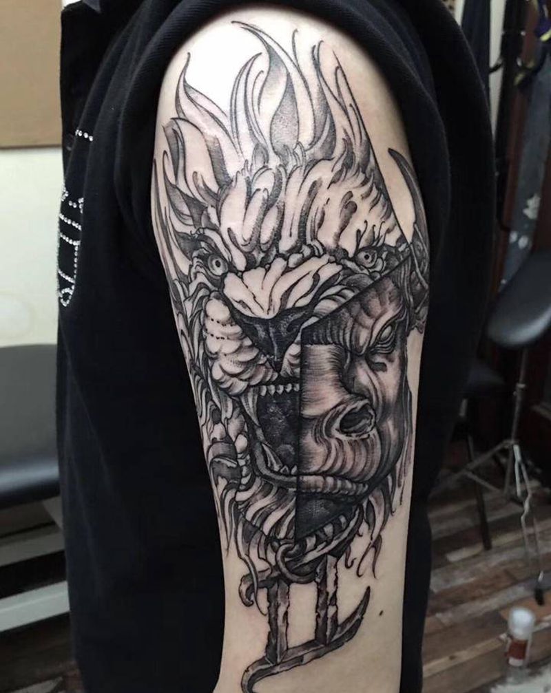 一家三口人永远在一起纹身图片_腰部腿部几何点刺纹身图案