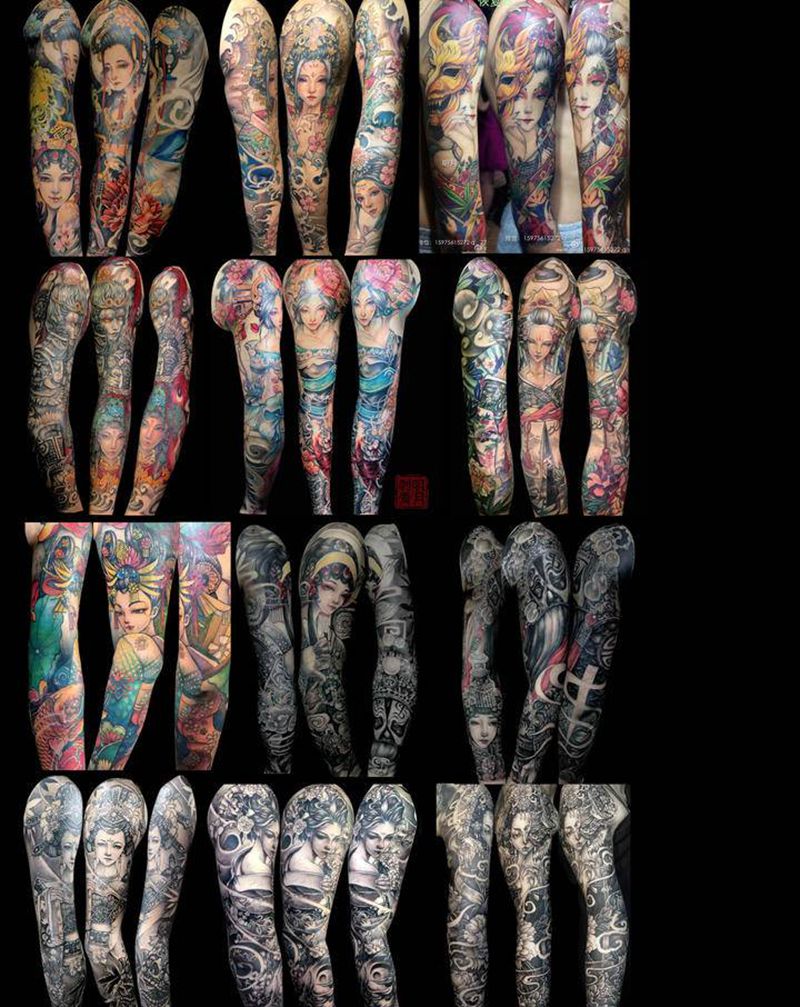 花臂集纹身图片_手臂新传统中国风花臂艺妓汉美人纹身图案