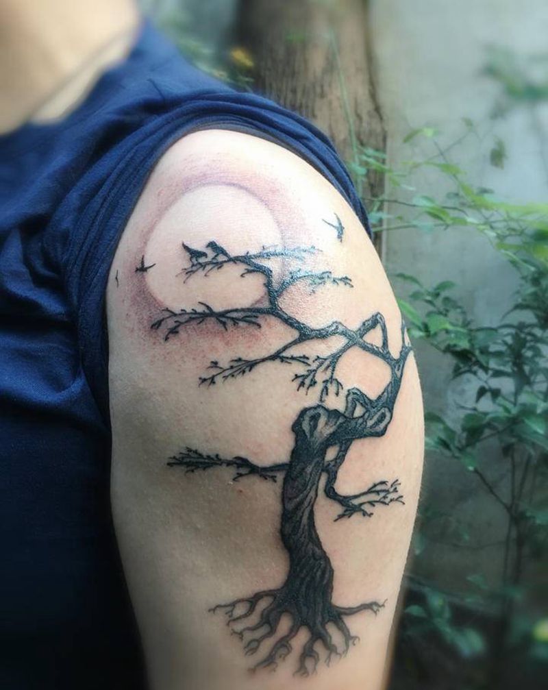 家的港湾纹身图片_手臂中国风纹身图案