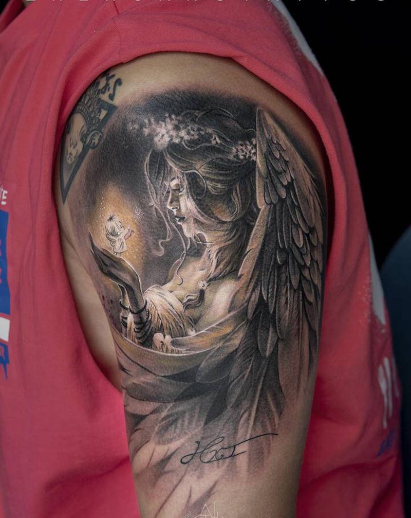晨星 · 天使 | 针藏 邵钢纹身图片_手臂欧美写实针藏刺青邵钢原创纹身图案