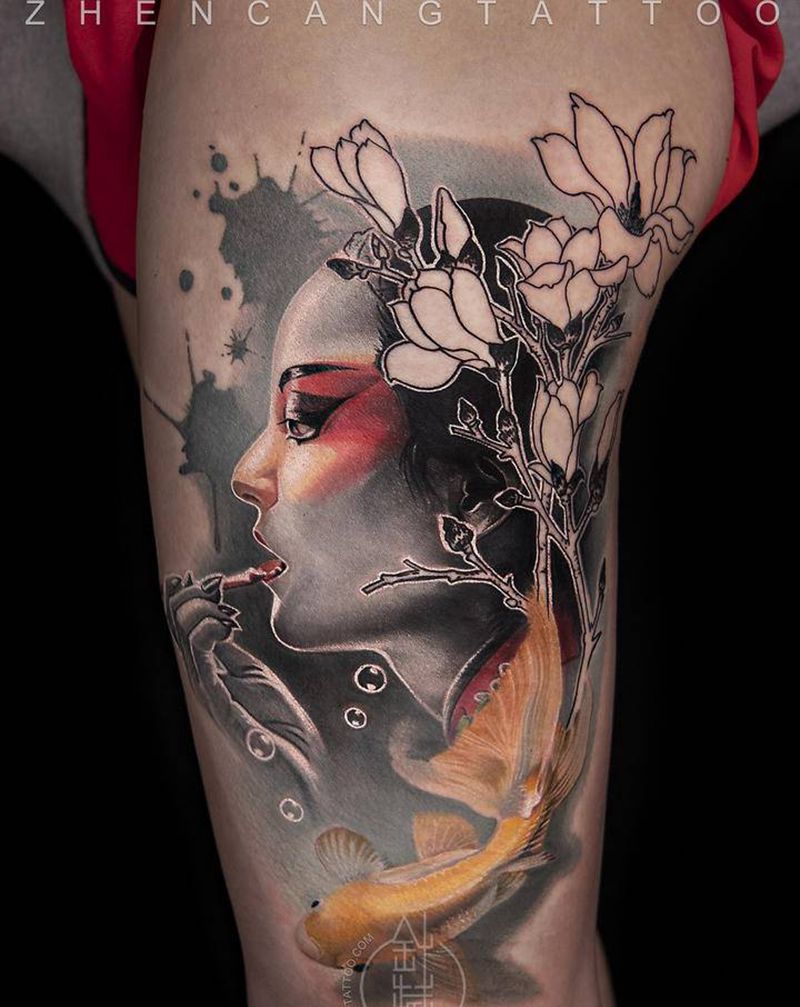 蝶衣 | 针藏刺青 ·邵钢老师纹身图片_腿部针藏刺青邵钢彩色写实纹身图案