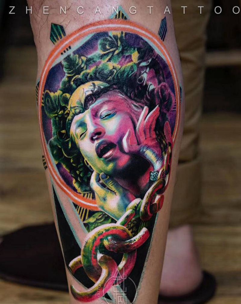 舞之灵 | 针藏刺青邵钢作品纹身图片_腿部欧美写实针藏刺青邵钢纹身图案