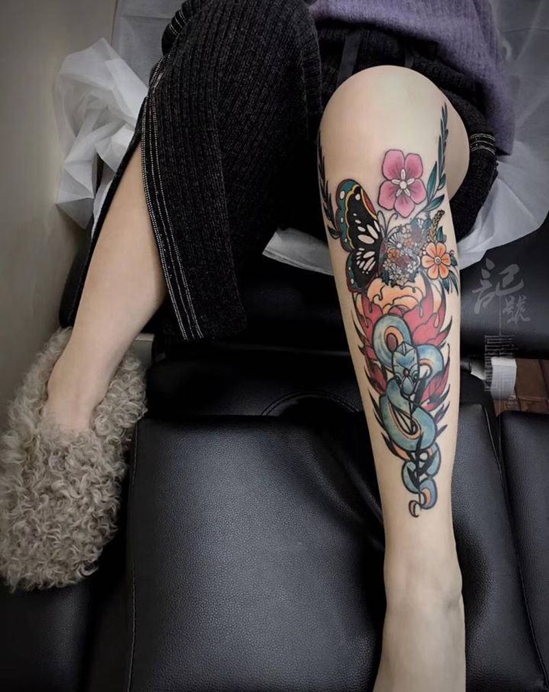 遮盖前后纹身图片_手臂腰部Old School水彩纹身图案