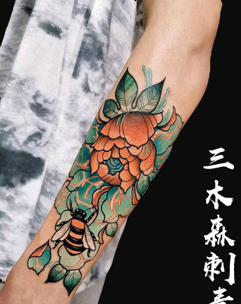 牡丹纹身图片_手臂纹身图案