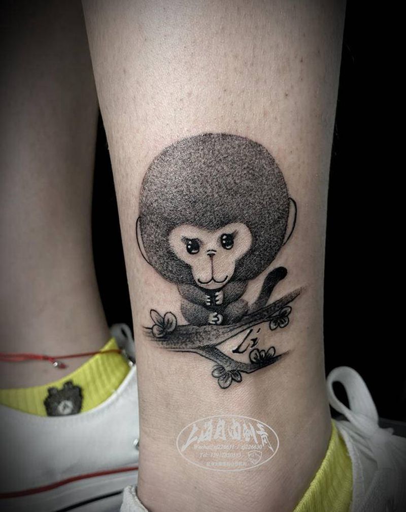 猴子纹身图片_手臂点刺欧美写实猴子纹身图案