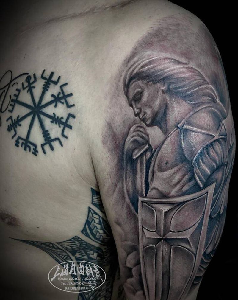 基督教大天使纹身图片_手臂欧美写实基督教天使纹身图案