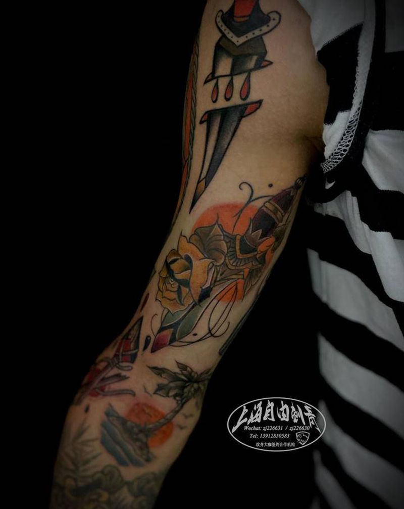 newschool 拼接花臂纹身图片_手臂New School纹身图案