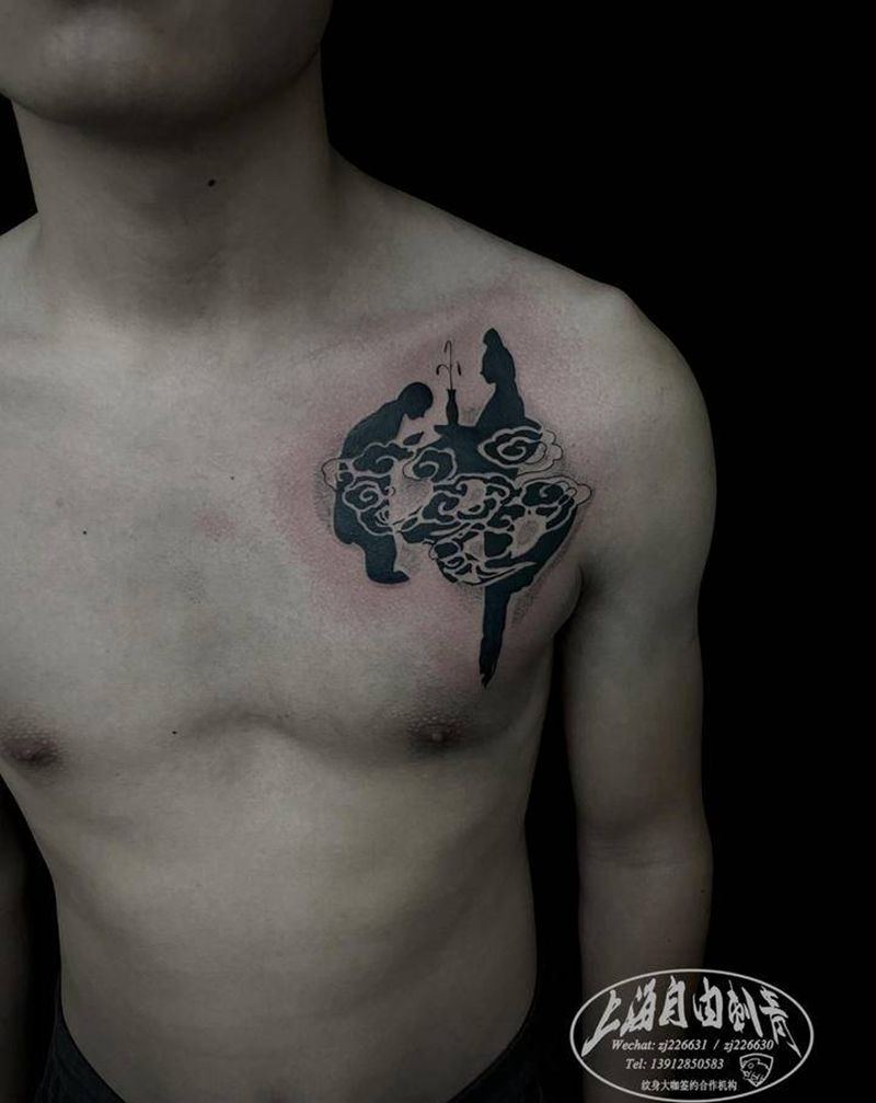 佛纹身图片_胸部新传统图腾纹身图案