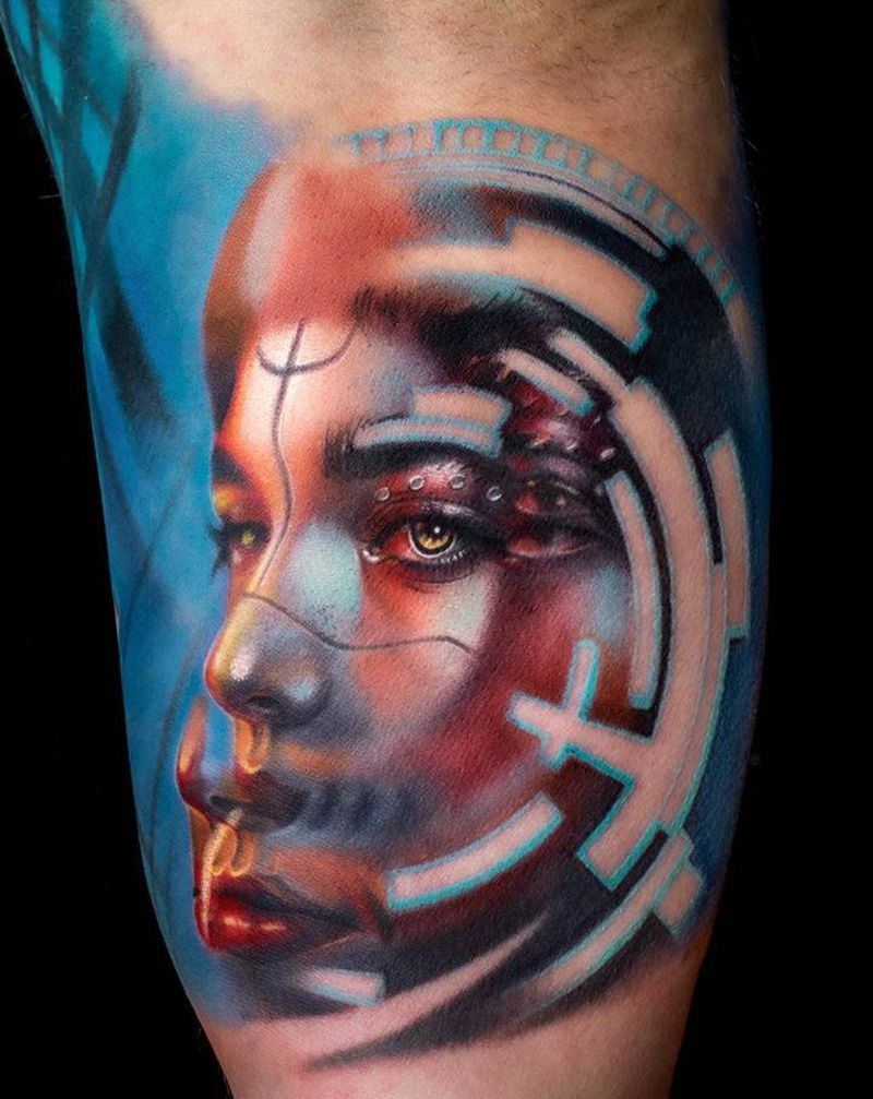 梦境与现实之间纹身图片_手臂欧美写实赛博朋克超现实纹身图案