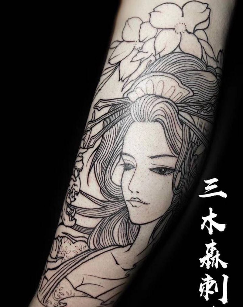 艺妓纹身图片_手臂新传统纹身图案
