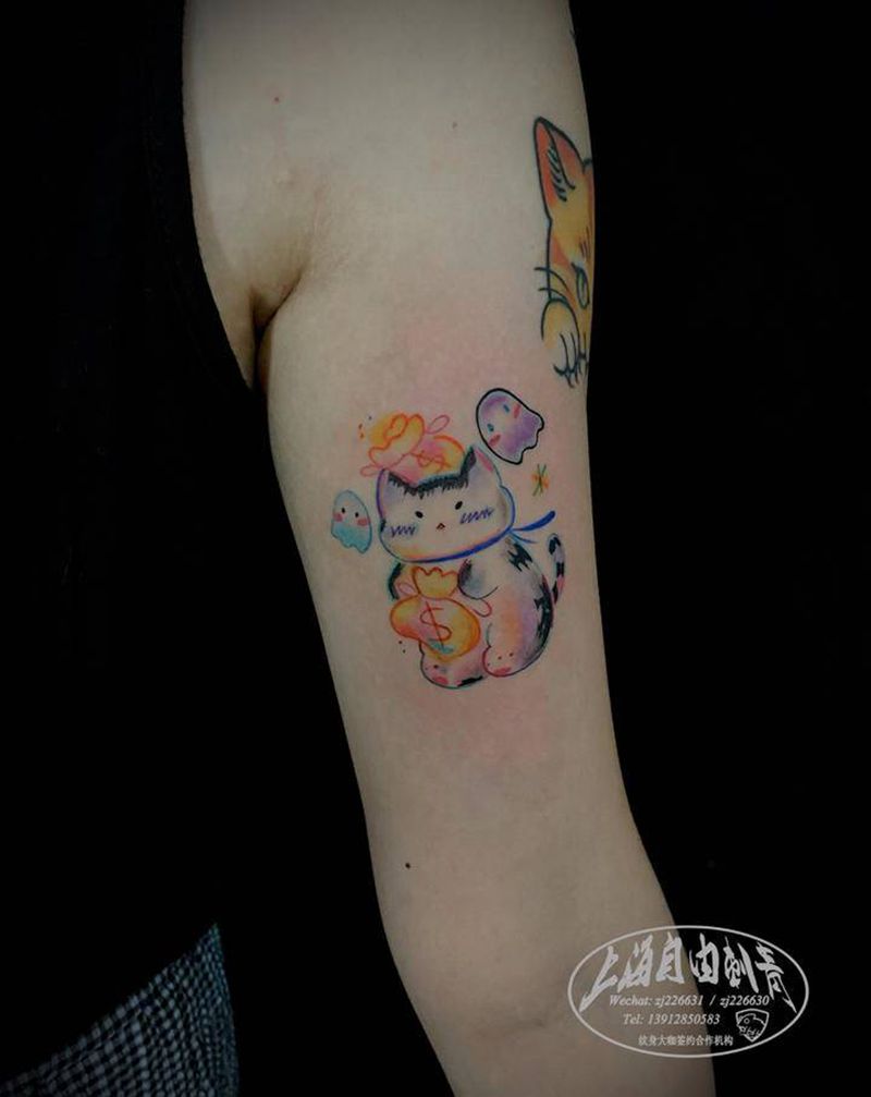 猫纹身图片_手臂猫纹身图案