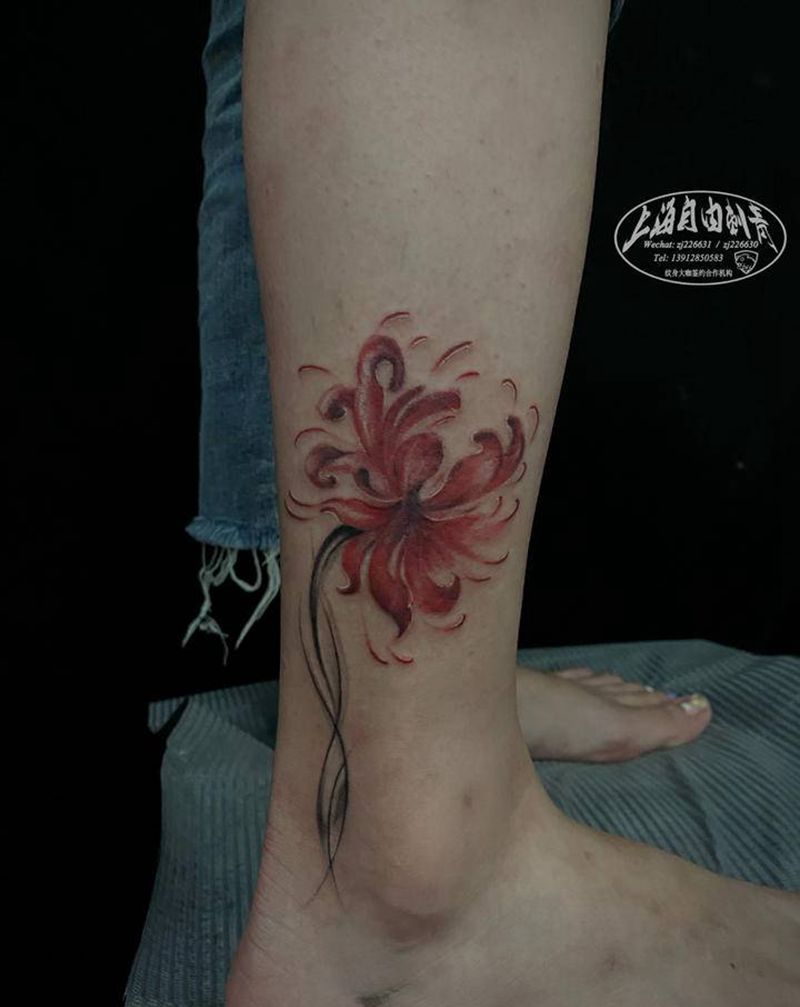 彼岸花纹身图片_脚部欧美写实彼岸花纹身图案